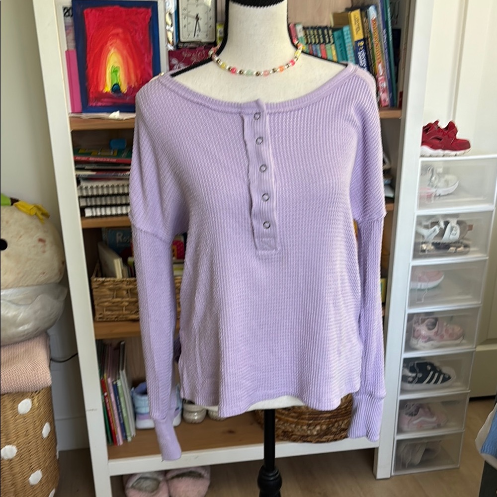 SO Purple Boxy Buttoned Long Sleeve Sweatshirt